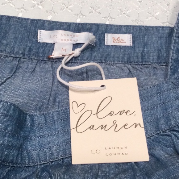 Lauren Conrad Indigo Medium Lightweight Denim Square Neck Blouse - Picture 3 of 5